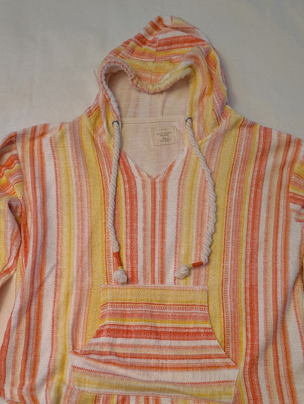Striped Hooded Swim Coverup in Orange, Yellow & White XL EUC